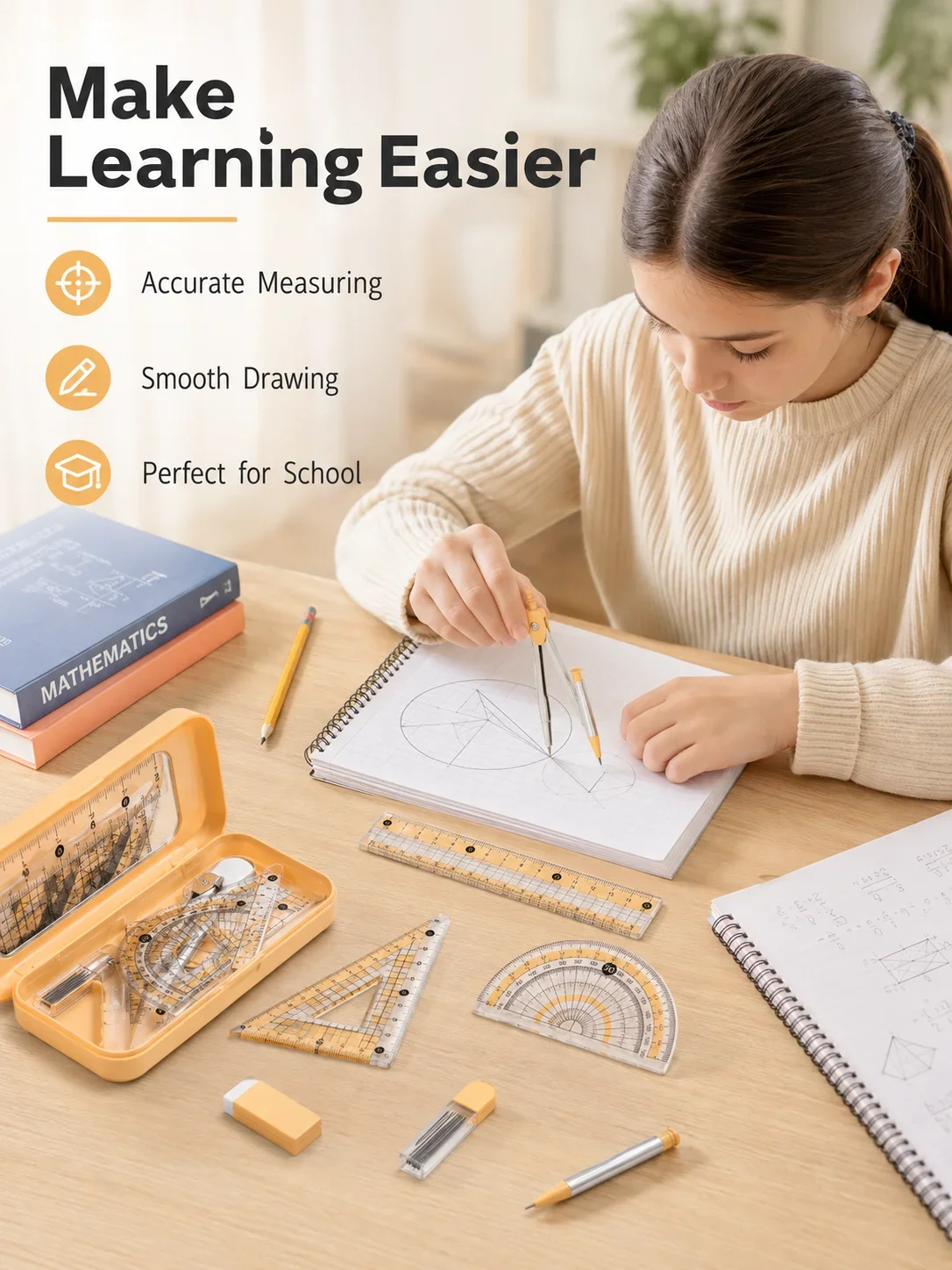 Compass Geometry Set - Öğrenciler için 8 Parçalı Matematik Geometri
